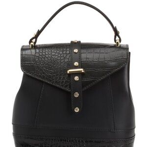 NWT HOUSE OF HARLOW 1960 Made In Italy BLACK Leather Crystal Stud Backpack